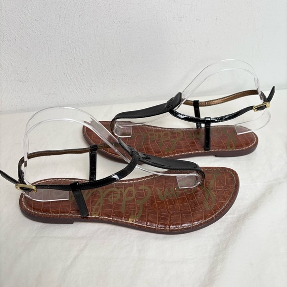 SAM EDELMAN T-Strap Thong Patent Faux Leather Flat Sandals 10 - Picture 6 of 16